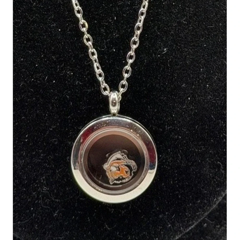 Silver Tone Floating‎ Orange Black Tiger Charm Necklace 20